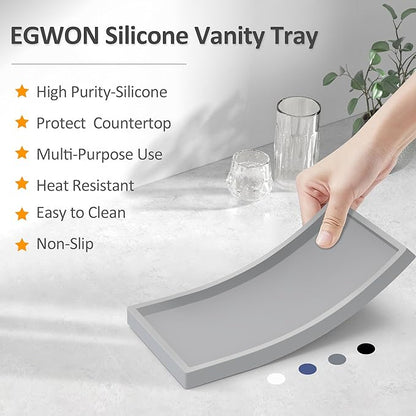 Bathroom Vanity Tray,Thick Original Silicone Soap Dispenser Tray,EGWON Shatterproof Toilet Tank Tray Vanity Tray for Dresser Tops,Bathroom for Perfume,Soap Bottle