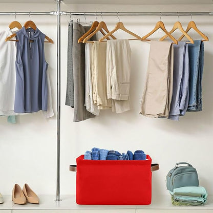 YETTASBIN Red Solid Color Storage Basket 1pc, Large Collapsible Toys Clothes Organizer, Durable Canvas Storage Bin with Handle for Shelves Closet Laundry Home Office Decor