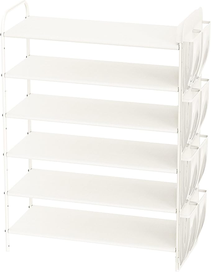 Simple Houseware 6-Tier Shoe Rack Storage Organizer w/Side Hanging Bag, White