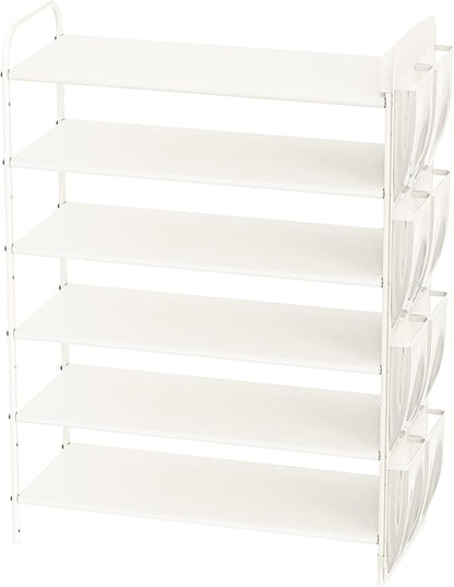 Simple Houseware 6-Tier Shoe Rack Storage Organizer w/Side Hanging Bag, White