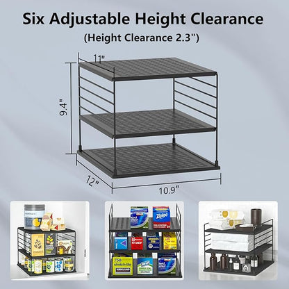 Adjustable Pantry Organizers and Storage - Steel Wire & Plastic Saran Wrap Holder, Black, 10.75 in x 12 in x 9.25 in