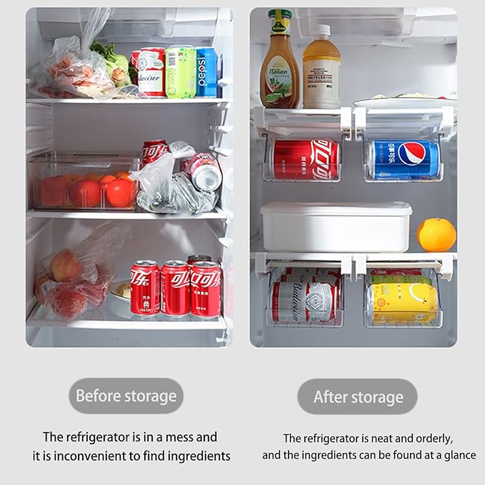 Fridge Drawer Can Organizer, Rolling Soda Can Organizer for Refrigerator, Can Dispenser for Refrigerator Soda Dispenser for Fridge Plastic Dispenser Bin Suitable for Cans(Clear)
