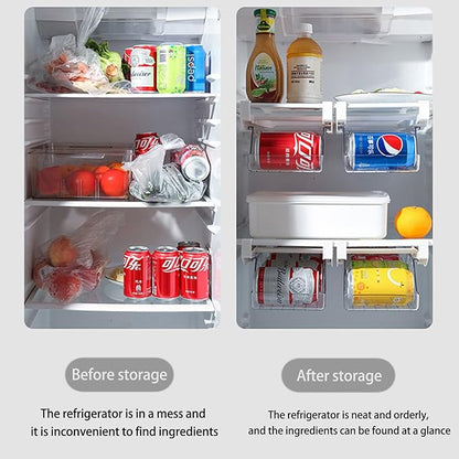 Fridge Drawer Can Organizer, Rolling Soda Can Organizer for Refrigerator, Can Dispenser for Refrigerator Soda Dispenser for Fridge Plastic Dispenser Bin Suitable for Cans(Clear)