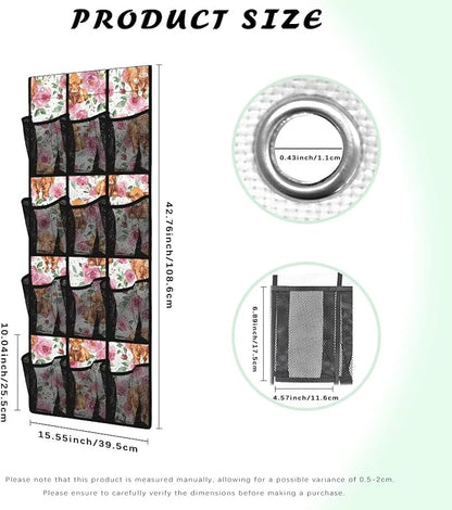 Roses and Highland Cattle Shoe Organizer for Door Hanging Easy to Install Door Hanging Shoe Organizer,Mesh Pockets with 4 Metal Hook Wall Hanging Storage