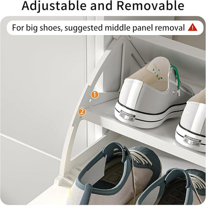JOZZBY Shoe Cabinet Storage for Entryway, Freestanding Slim Shoe Organizer Cabinet with 2 Flip Drawers, Narrow Shoe Rack with Open Shelves for Hallway, Living Room, White