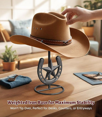 Hat Stand, Cowboy Hat Display, Western Table Decor, Metal Horseshoe Hat Stand, Cowboy Hat Holder, Cowboys Gifts for Men, Desk Hat Rack for Fedora, Sun Hat, Straw Hat, Helmet, 2 Packs, Gunmetal Grey