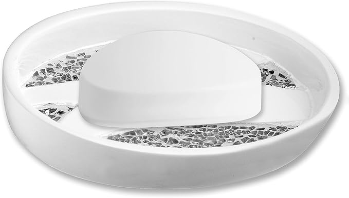 Zahari Home Sinatra Soap Dish Unique Design Stylish Bling Glass Mosaic Décor Soap Bar Holder, White