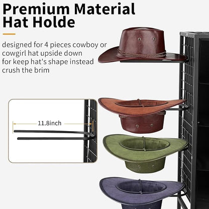 Meangood Hat Holder Stand, 5 Tier Big Capacity Hat Organzier Display Rack with Deep Pockets Remove Hooks for Storage Baseball, Cowboy, Caps Boxes, Western Rustic Brown