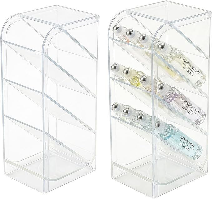 4-Tier Acrylic Rollerball Perfume Organizer, 2Pack 45° Slanted Perfume Holder, Transparent ScentBird & Travel Size Perfume Sample Storage Case(2pack)