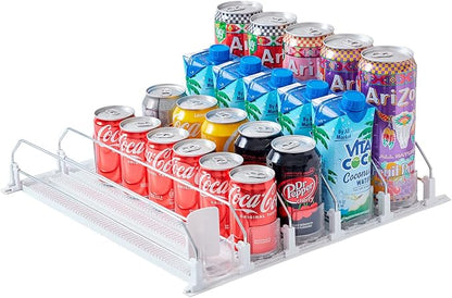Baraiser Drink Organizer for Fridge, Self-Pushing Soda Can Organizer for Refrigerator, Width Adjustable Pusher Glide, Automatic Drink Dispenser (5 Rows, White)