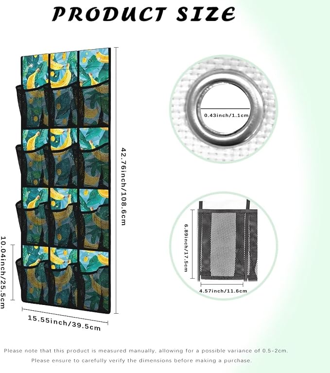 Banana Over The Door Shoe Organizer,12 Large Mesh Pockets Hanging Storage Shoe Rack,Hanger Storage Organizer for Closet,Classroom Headphone Storage,Over Door Organizer for Toys