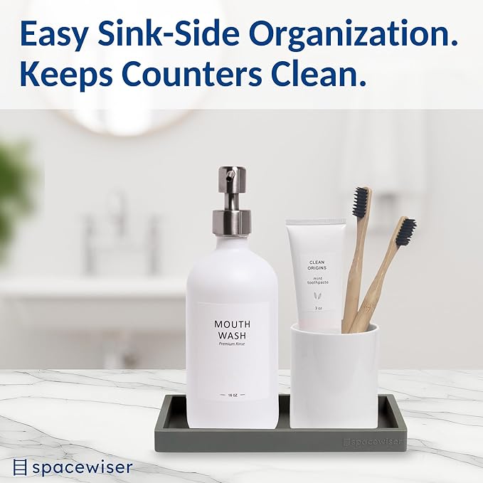 Spacewiser Countertop and Vanity Tray - Small 7.7" Silicone Tray for Soap Dispenser Bottles, Bathroom Trays, Kitchen Sink Soap Trays, Sink Caddy Kitchen Sinks Organizer, Soaps Dish & Sponge Holder Mat