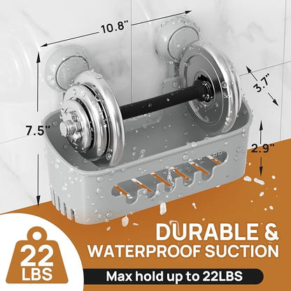 LEVERLOC Shower Caddy Suction Cup 2 Pack, Shower Organizer Removable Bathroom Shelf, Storage for Inside Shower Powerful Suction Max Hold 22lbs Waterproof Holder, Gray