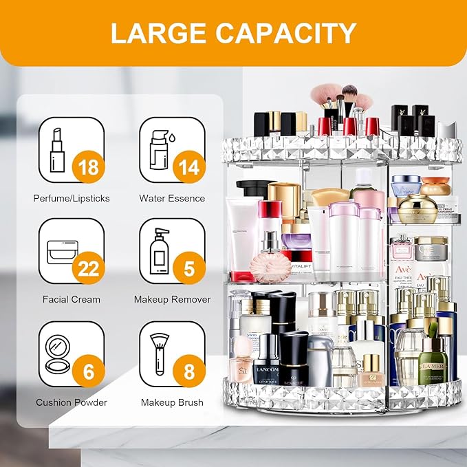 Makeup Organizer 360 Degree Rotating 7 Adjustable Layers Large Capacity Cosmetic Organizer Transparent Make Up Organizers and Storage
