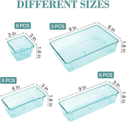 StorMiracle 25 PCS Drawer Organizer Set, 4 Varied Size Bathroom and kitchen Drawer cabinet organizer Trays, Clear Storage Bins for Makeup, Jewelry, Utensils and Gadgets