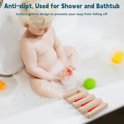 Silicone Soap Dish,Self Draining Soap Holder Perfect for Shower,Bathroom Sink,Kitchen Sink & Travel,Non-Slip Bar Soap Holder Extend Soap Life,Keep Soap Bars Dry & Easy Cleaning Pink-3Pcs