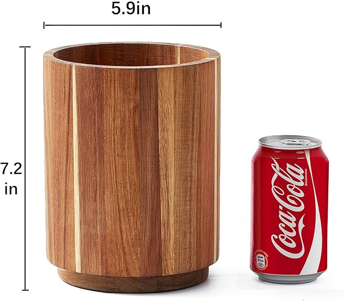 Acacia Wood Utensil Holder, 360° Rotating, Large Countertop Organizer, Farmhouse Kitchen Decor