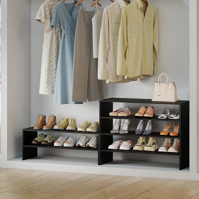 Giantex 3-in-1 Vertical Shoe Rack, 6-Tier Free Standing Shoe Storage Organizer w/Stackable Design for 18 Pairs, 31 Inch Wide Wood Shoe Shelf for Closet, Entryway, Living Room, Office (2, Black)