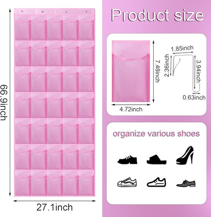 35Large Pockets Over The Door Shoe Organizer, Mesh Pockets Shoe Holder Rack, Capacity hanging shoe organizer，door shoe rack With 4 Metal Hook.