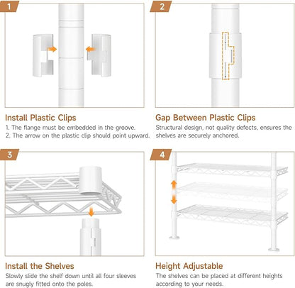 Wall-Mounted 3-Section Closet System, Expandable Industrial Pipe Clothing Rack with 4 Telescopic Rods & 6 Mesh Shelves, Heavy Duty Garment Organizer for Walk-In Closets & Bedrooms, White