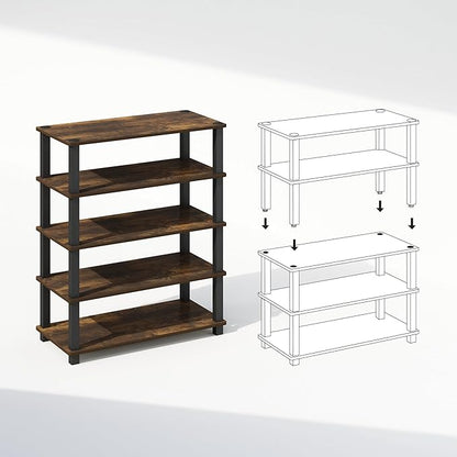 Furinno Turn-S-Tube Set of 2 Shoe Rack, 3-Tier Shoe Organizer, Stackable Shoe Storage with Multipurpose, 11.6 x 23.6 x 22.2, for Closet Entryway, Office, Garage, Amber Pine