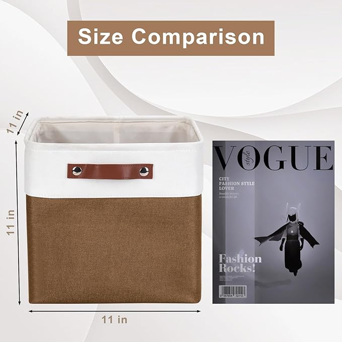 Bagnizer Collapsible Fabric Storage Cubes 11x11 Cube Storage Bins, 4 Pack Closet Baskets Box with Handles for Organizing, Shelf, Toys, Clothes, Home, Office, Nursery (Brown&White)