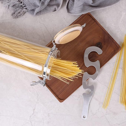 KKC HOME ACCENTS Glass Pasta Storage Container With Measuring Tool, Spaghetti Jar, Noodle Holder, Tall Container With Bamboo Lid, 68 Floz