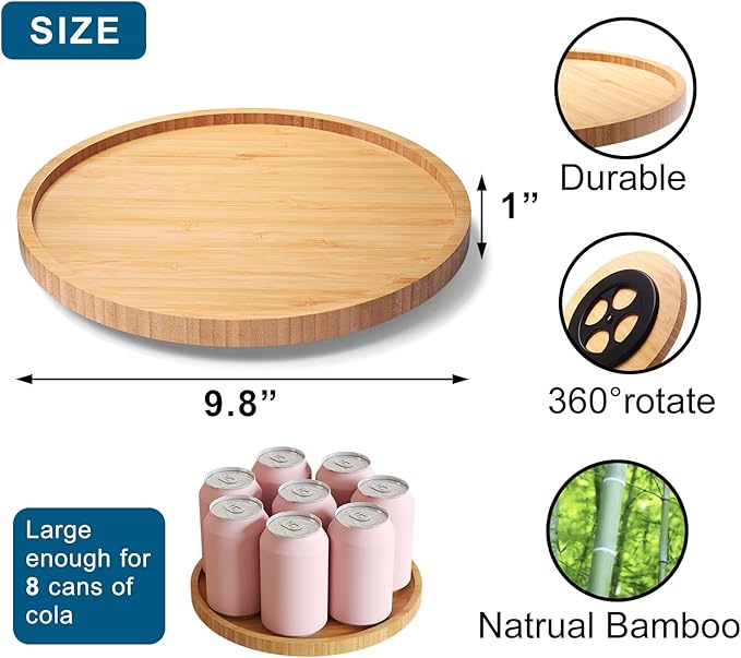 VERTORGAN Lazy Susan Organizer for Kitchen,Bamboo Turntable for Cabinet,Pantry,Vanity,Middle（Natural）