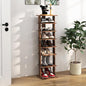 BETTARY 8 Tier Vertical Shoe Rack, Narrow Wooden Corner Shoe Organizer for Small Spaces, Removable Shelves, Anti-toppling Device, Shoe Tower for Entryway, Closet, Bedroom (Rustic Brown, Single Row)