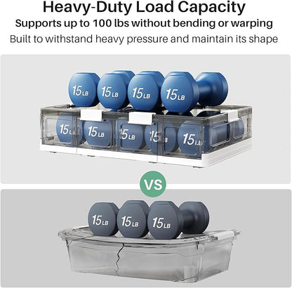 Kitstorack Clear Plastic Under Bed Storage Containers Bins with Lids and 8 Pre-installed Wheels,37.8 Qt, Rolling Foldable Flat Under Bed Organizer Boxes for Clothes Shoes Clothing Bedroom