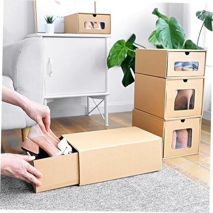 Foldable Drawer Type Shoe Storage Box Thickened Cowhide Paper Organizer for Women High Heels Stackable and Easy Access for Home Shoe Organization