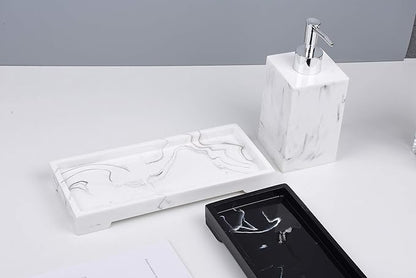 Vanity Tray Toilet Tank Tray, White Elegant Marble Pattern Bathtub Tray, Bathroom Organizer for Small Items,Makeup Desk Tray, Resin Dresser Jewelry Tray,Mini Size