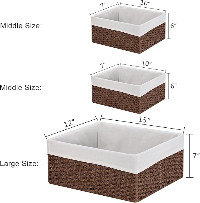 Vagusicc Wicker Basket, Set of 3 Hand-woven Storage Baskets for Organizing, Decorative Rectangle Wicker Storage Basket Bins with Handles, Small Toilet Paper Storage Baskets for Shelves & Decor, Brown