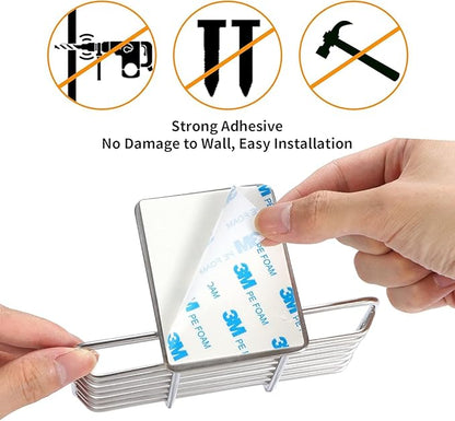Self Adhesive Bar Soap Dish for Shower, Bathroom Soap Holder Wall Mount – Stainless Steel, Silver