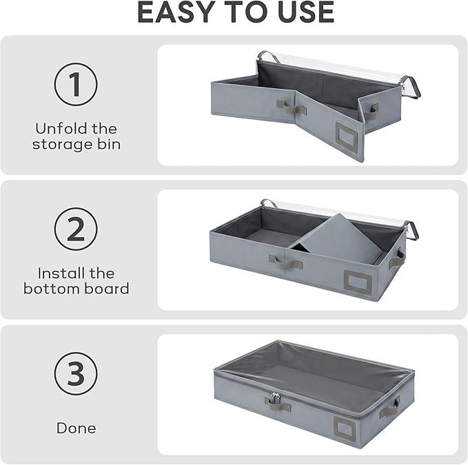 6-Inch Under Bed Storage Containers (2-Pack) | Sturdy Sidewalls | Clear Cover & Label Holder | Foldable Fabric Closet Bin Organizer | Stores Clothing/Blankets/Sweaters/Sheets