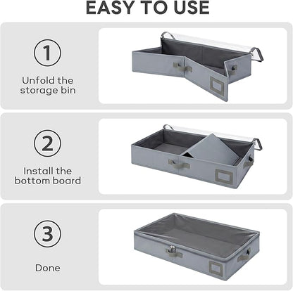 6-Inch Under Bed Storage Containers (2-Pack) | Sturdy Sidewalls | Clear Cover & Label Holder | Foldable Fabric Closet Bin Organizer | Stores Clothing/Blankets/Sweaters/Sheets