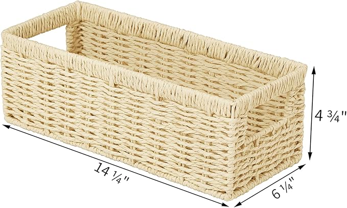 Vagusicc Wicker Storage Basket, Paper Rope Wicker Baskets with Handles, Toilet Paper Basket for Toilet Tank Top, Small Wicke Baskets for Organizing Shelves, 2-Pack, Begie