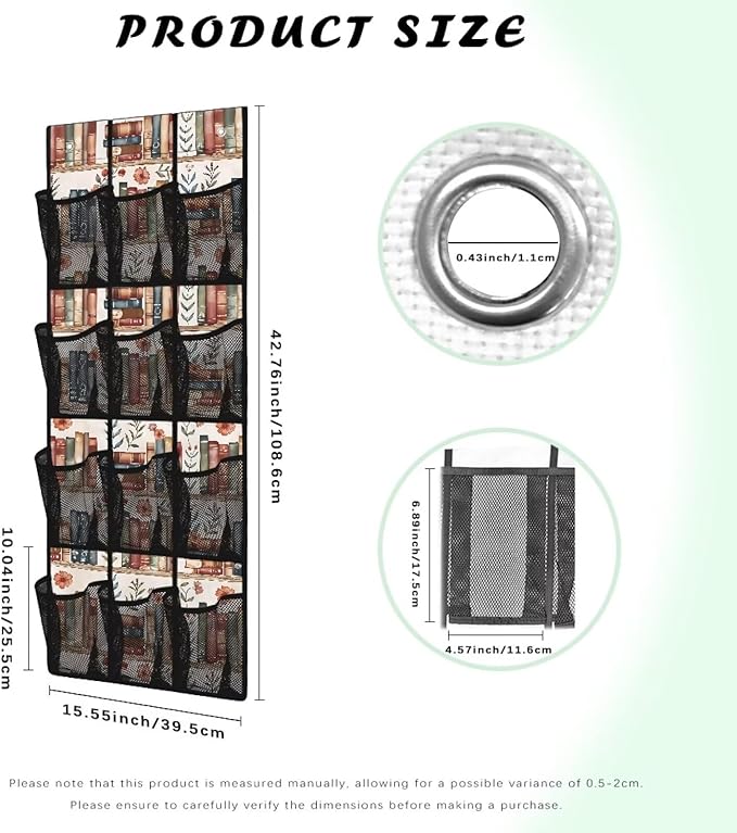 12 Pockets Shoe Organizer Over The Door for BedRoom Mesh Pockets Books Over The Door Hanging Organizer Easy to Install Shoe Holder Hanger