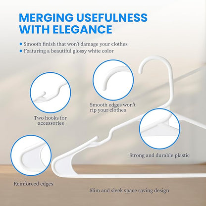 Simple Deluxe 50 Pack Plastic Hangers, Lightweight and Space-Saving Hangers, Durable Clothes Hangers for Shirts, Coats, Dresses, Pants, White
