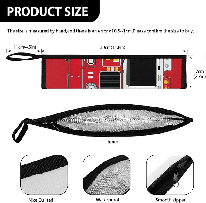 COEQINE Car Themes Travel Silverware Case Red Fire Truck Cartoon Flatware Organizer Case With Zipper Portable Handles Travel Frok Spoon Knife Case for Work
