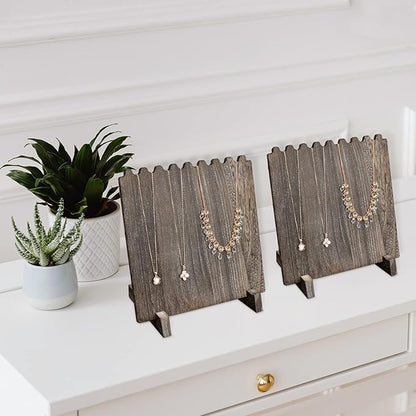 Ikee Design Set of 2 Wood Necklace Jewelry Display Stand for 8 Necklaces, Necklace Display Holder Organizer, Coffee Color