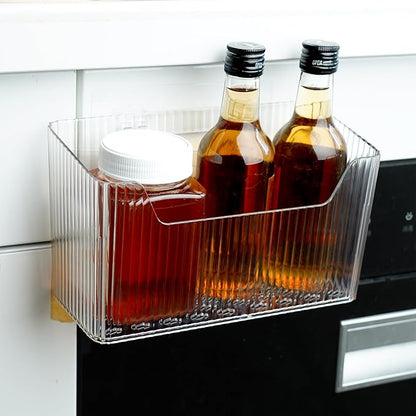 2 Pack Cabinet Door Organizer, Adhesive Wall Mounted Organizer Bins, Clear Storage Caddy, Stackable Basket for Kitchen Cabinets, Bathroom, Pantry, Office, and Tabletop Organization