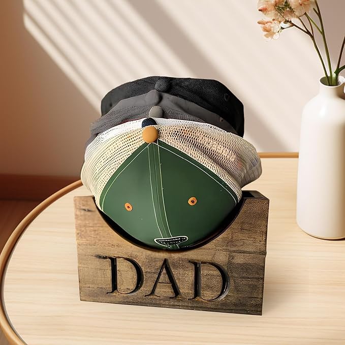 Qianly Wooden Dad Hat Holder Box Hat Display Stand from Wife Baseball Hat Storage Rack Cap Organizer for Boyfriend