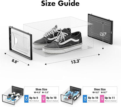 Foluck Shoe Storage Box, 15 Pack Clear Plastic Stackable Shoe Organizer for Closet, Interlocking Design for Sneakers, Foldable Shoes Container Rack with Lids, Black