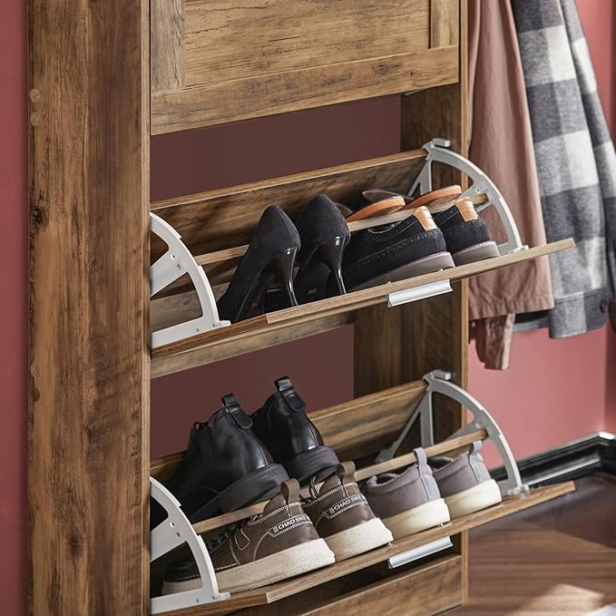 Haotian Shoe Cabinet Storage for Entryway, Narrow Shoe Cabinet with Three Flip Drawers to Save Space, Shoe Rack Cabinet for Front Door Entrance Hallway (Natural)