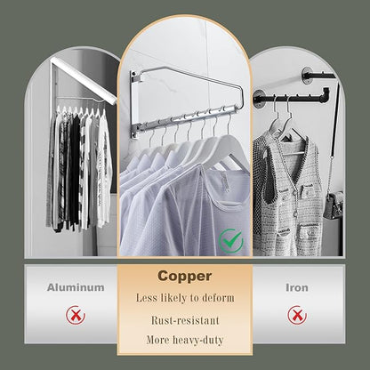 NEWRAIN Laundry Hanger, Wall Mounted Clothes Hanger with Swing Arm Holder Brass Hanging Drying Rack Space Saver,Chrome