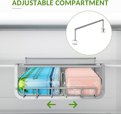 Refrigerator Hanging Soda Can Dispenser for Refrigerator Stainless Steel Double Row Fridge Drink Organizer Holds Up to 10 Cans of Soda Fits Fridges 15-23in Inner Depth