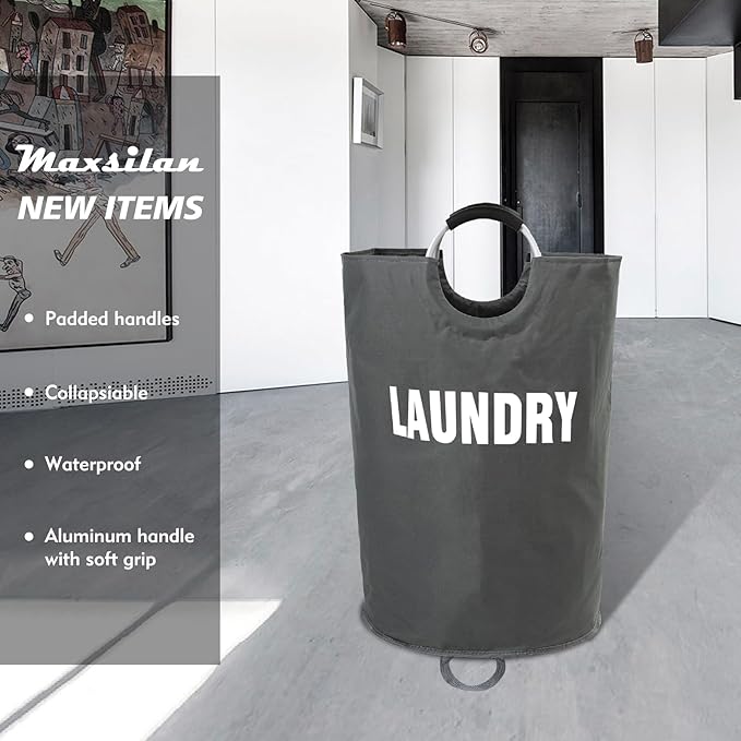 Maxsilan 160L XX-Large Laundry Basket, Freestanding Tall Clothes Hamper, Collapsible Laundry Bag, Dark Grey
