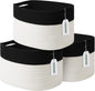 ECDYQXVU Cotton Rope Storage Basket, 15x10x9 Inches, Woven Basket for Shelves, Clothes, Towels, Books, and Laundry, Black/ White (3 Pack)