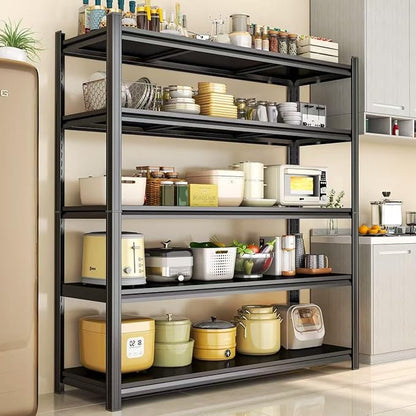 5-Tier Kitchen Shelving, Kitchen Storage Organization Metal Shelves Loads 2000LBS, Pantry Shelving Unit, Racks for Storage, Coffee Machine Storage Shelf Stand, Black